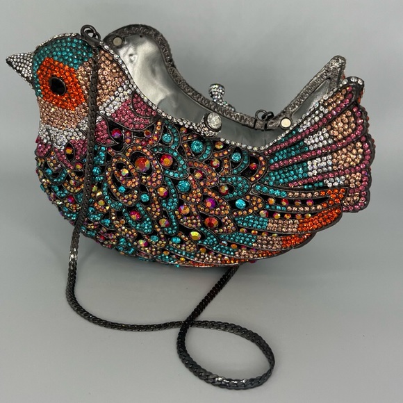 Natasha Couture Women's Blue Embellished Crystal Bird Handbag Clutch Bag - Picture 6 of 10